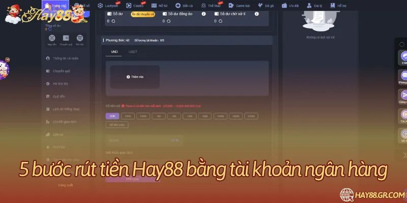 Rút tiền Hay88 bằng tài khoản ngân hàng